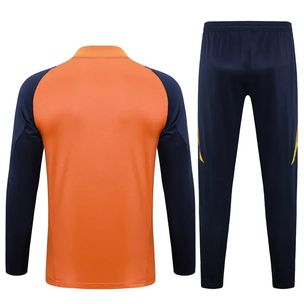Conjunto Manchester United Zíper Curto Treino Laranja e Azul