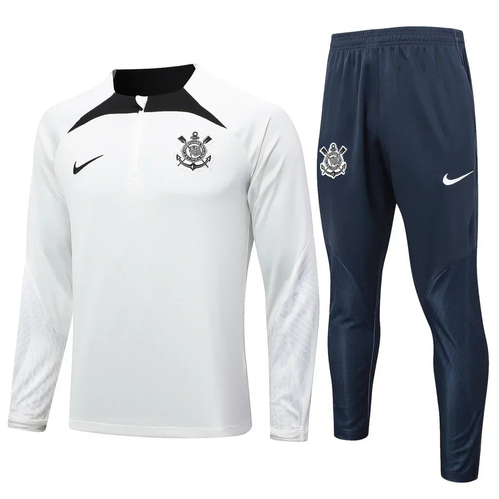 Conjunto Corinthians Zíper Curto 2024/25 - Branco e Azul