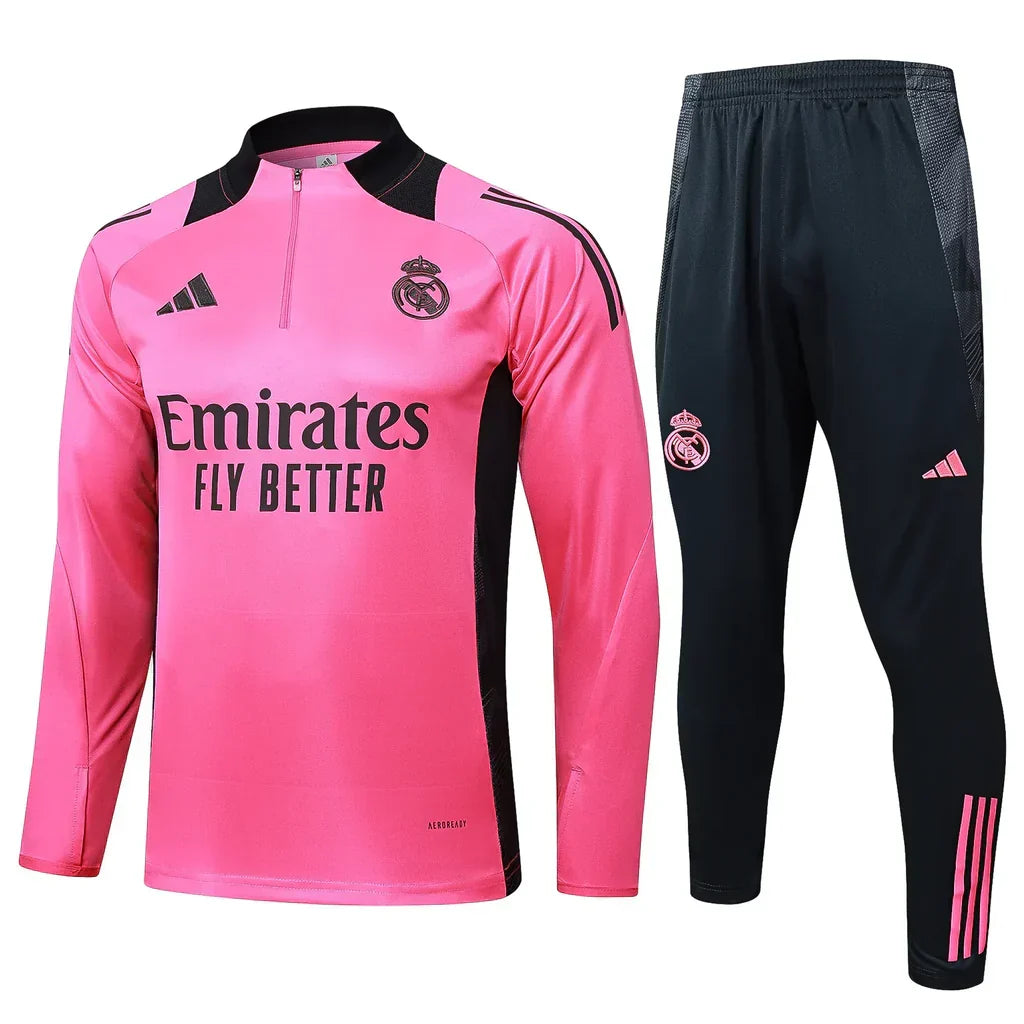 Conjunto Real Madrid Zíper Curto Treino Rosa e Preto